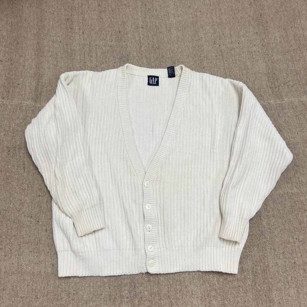Vintage Gap Cardigan Sweater Mens XL Whiet 1990s‎ Ribbed
